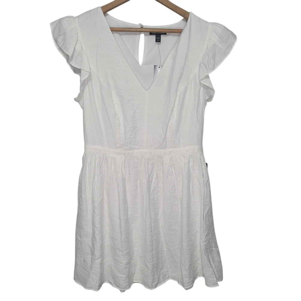 Express A Line Mini Dress Women's M White V-neck Flutter Sleeve Romantic Cottage